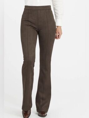 SPANX High-Rise Faux-Suede Flare Pants — Brown